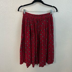Red Vintage Elastic Skirt Hemmed Full Midi